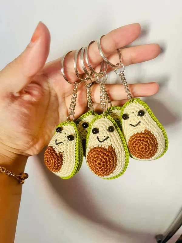 Green_Handmade_Crochet_Avocado_Keychains_Set_Of_5