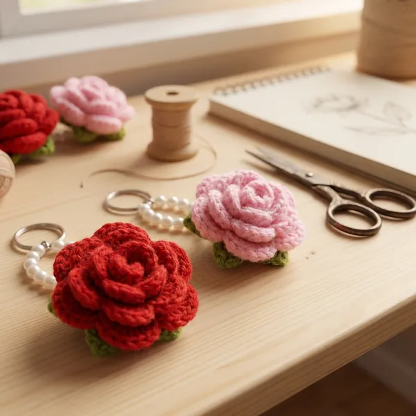 Red_Handmade_Crochet_Flower_Keychain_With_Pearl_Chain_Pack_Of_2
