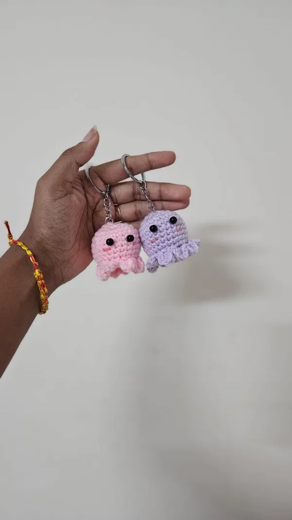 White_Handmade_Crochet_Octopus_Keychain_Set_Pack_Of_2