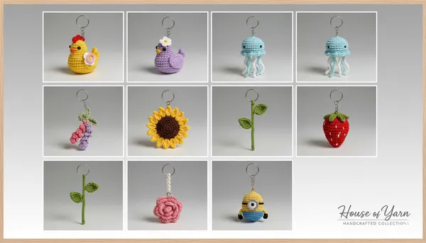 Multicolor_Handcrafted_Crochet_Keychain_Collection_Cute_Animal_&_Flower_Designs_Pack_Of_5