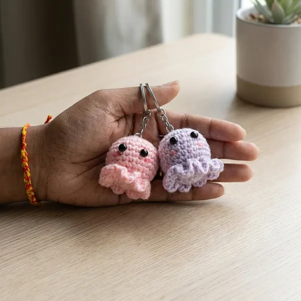 White_Handmade_Crochet_Octopus_Keychain_Set_Pack_Of_2