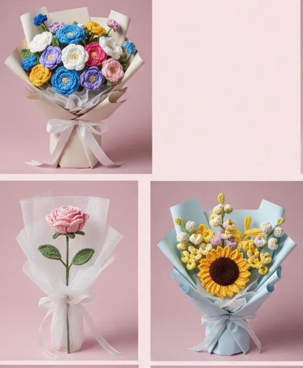 Multicolor_Handcrafted_Crochet_Flower_Bouquet_Collection_Pack_Of_3