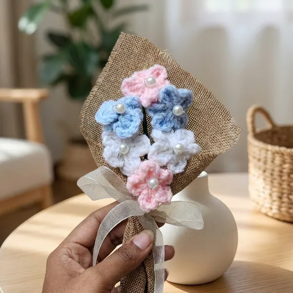 Multicolor_Handcrafted_Burlap_Flower_Bouquet_With_Ribbon