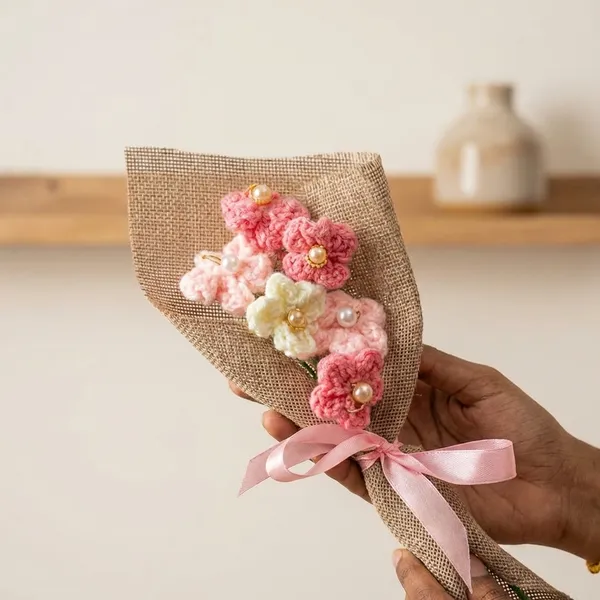 Pink_Handmade_Mini_Flower_Bouquet_With_Burlap_Wrap