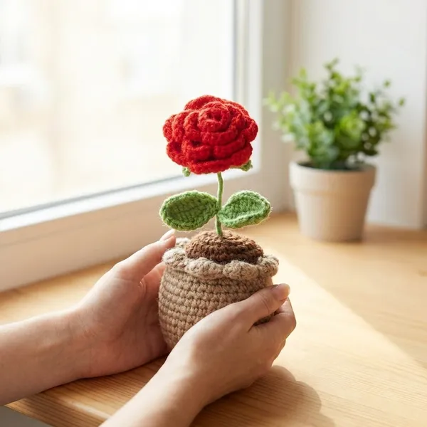 Red_And_Yellow_Handcrafted_Crochet_Potted_Flower_Set_Of_2
