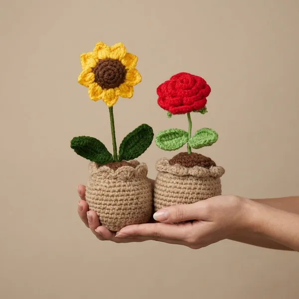 Red_And_Yellow_Handcrafted_Crochet_Potted_Flower_Set_Of_2