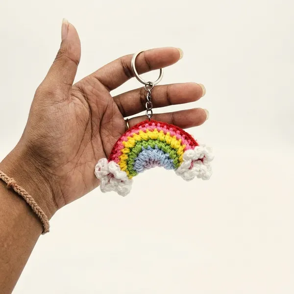 Multicolor_Handmade_Crochet_Rainbow_Keychain_With_Clouds