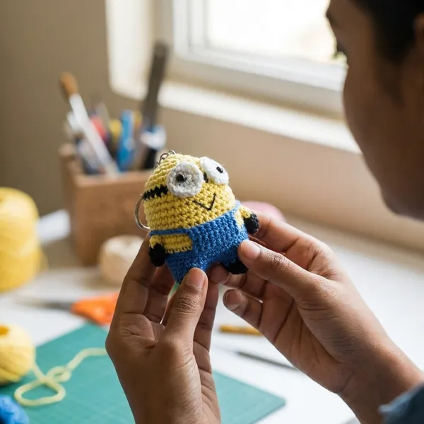 Blue_And_White_Handcrafted_Crochet_Minion_Keychain