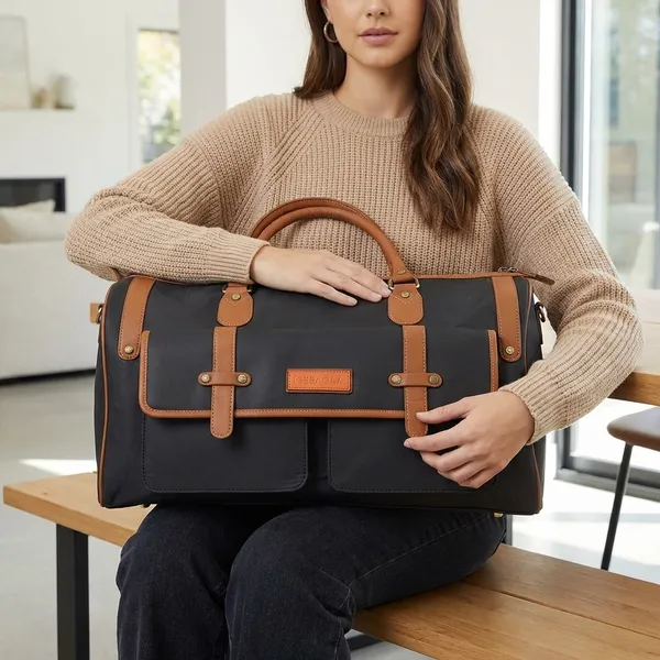 Black_And_Brown_Pu_Duffle_Bag_For_Men_And_Women