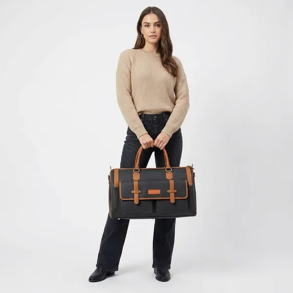 Black_And_Brown_Pu_Duffle_Bag_For_Men_And_Women