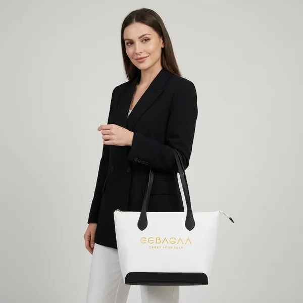 White_Pu_Tote_Handbag_For_Women
