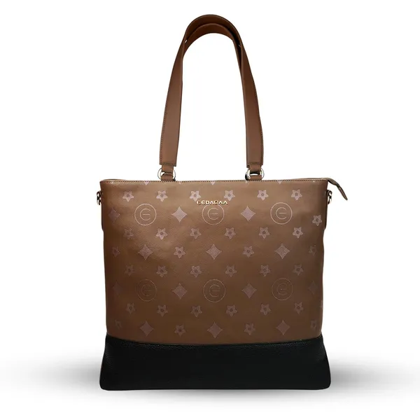 Brown_And_Black_Pu_Tote_Handbag_For_Women