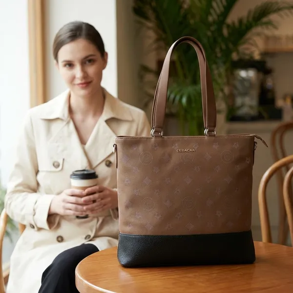 Brown_And_Black_Pu_Tote_Handbag_For_Women
