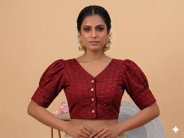 Maroon_Pure_Cotton_Puff_Sleeve_Hakoba_Boutique_Style_Blouse