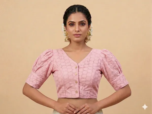 Babypink_Pure_Cotton_Puff_Sleeve_Hakoba_Boutique_Style_Blouse
