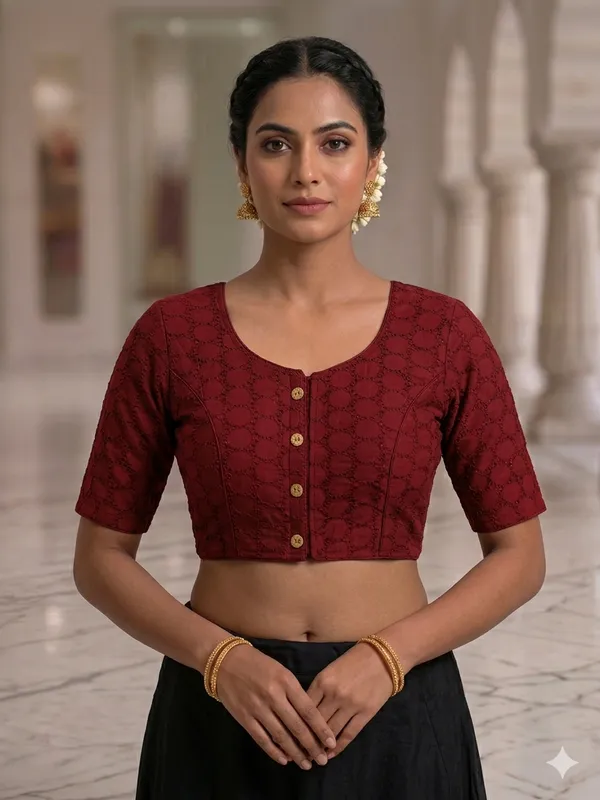 Maroon_Pure_Cotton_Hakoba_Boutique_Style_Blouse