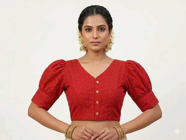 Red_Pure_Cotton_Puff_Sleeve_Hakoba_Boutique_Style_Blouse
