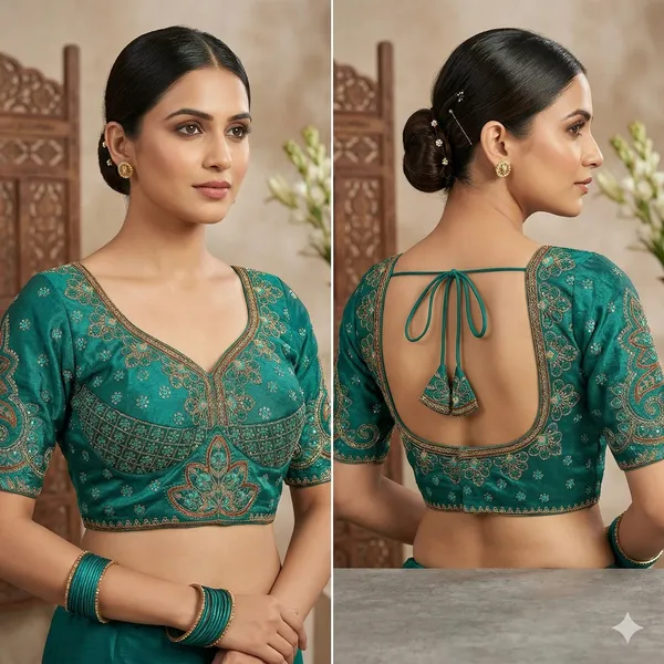 Teal_Natural_Crepe_Blouse_For_Women