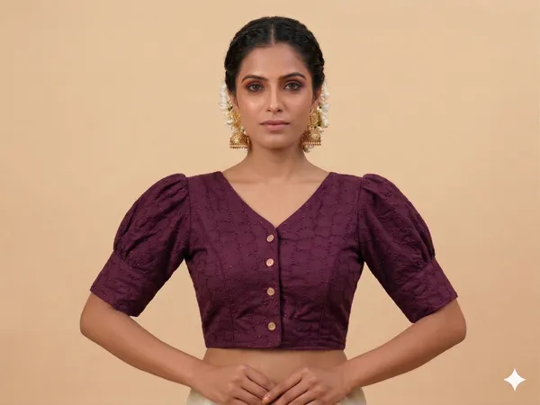 Wine_Pure_Cotton_Puff_Sleeve_Hakoba_Boutique_Style_Blouse