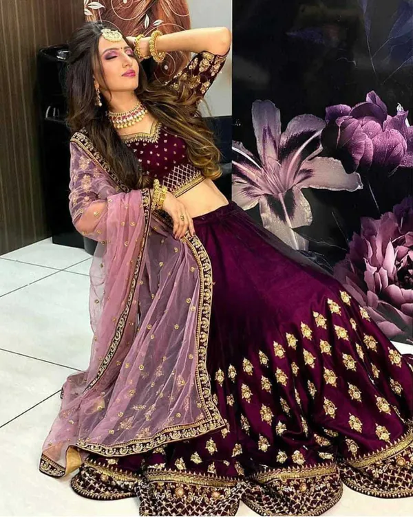 Velvet_Traditional_Motif_Embroidered_Lehenga_Choli_Set