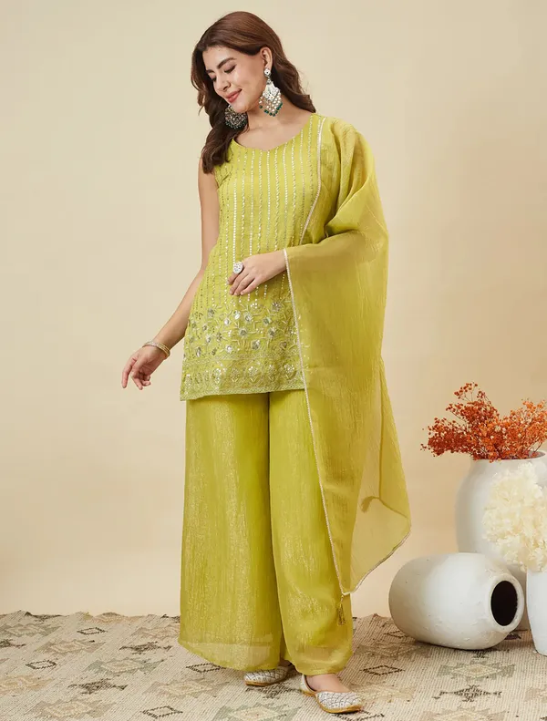 Crunchy_Silk_Sequins_Embroidered_Short_Kurta_Palazzo_Set
