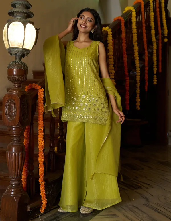 Crunchy_Silk_Sequins_Embroidered_Short_Kurta_Palazzo_Set