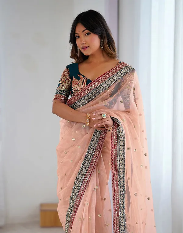 Shimmer_Net_Embroidered_Saree_With_Banglori_Silk_Blouse_Piece