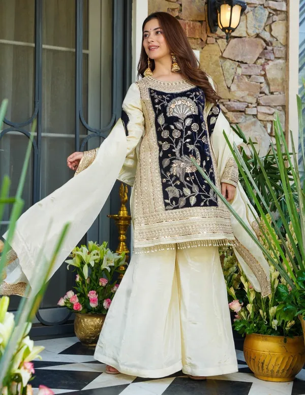 Pure_Silk_Velvet_Traditional_Motif_Embroidered_Kurta_Palazzo_Set