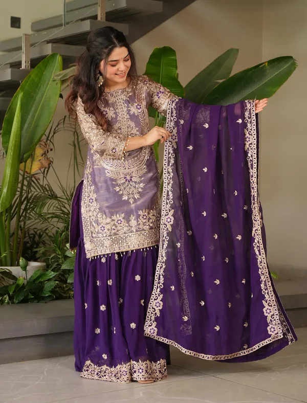 Shimmer_Silk_Traditional_Motif_Embroidered_Kurta_Sharara_Set