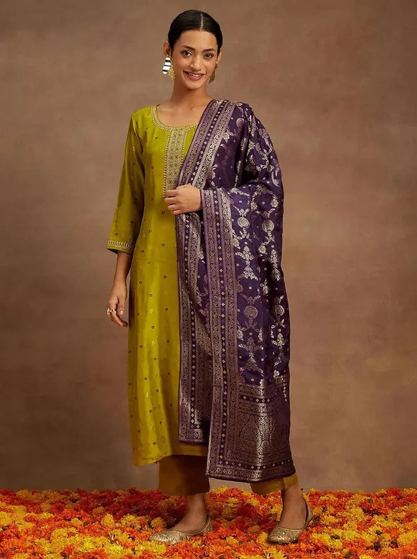 Art_Silk_Woven_Motif_Embroidered_Kurta_Set_With_Banarasi_Dupatta