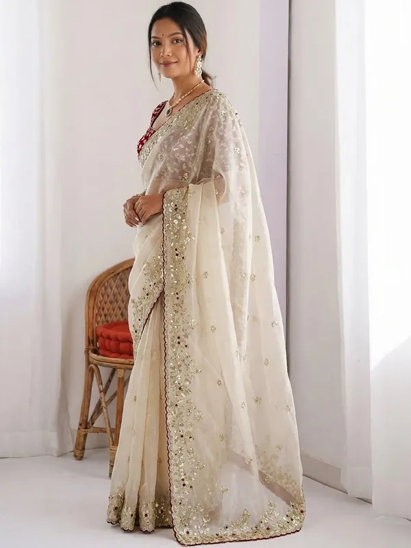 Shimmer_Silk_Sequins_Embroidered_Saree_With_Banglori_Silk_Blouse_Piece