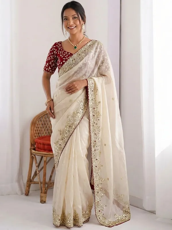Shimmer_Silk_Sequins_Embroidered_Saree_With_Banglori_Silk_Blouse_Piece