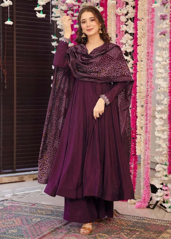 Vichitra_Silk_Embroidered_Anarkali_Kurta_Palazzo_Set_With_Bandhani_Dupatta