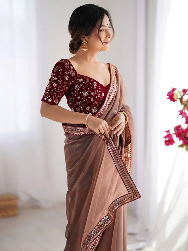 Shimmer_Net_Embroidered_Saree_With_Velvet_Blouse_Piece