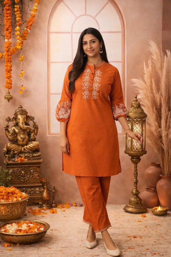 Rust_Cotton_Premium_And_Fancy_Design_Co-Ord_Set_For_Women