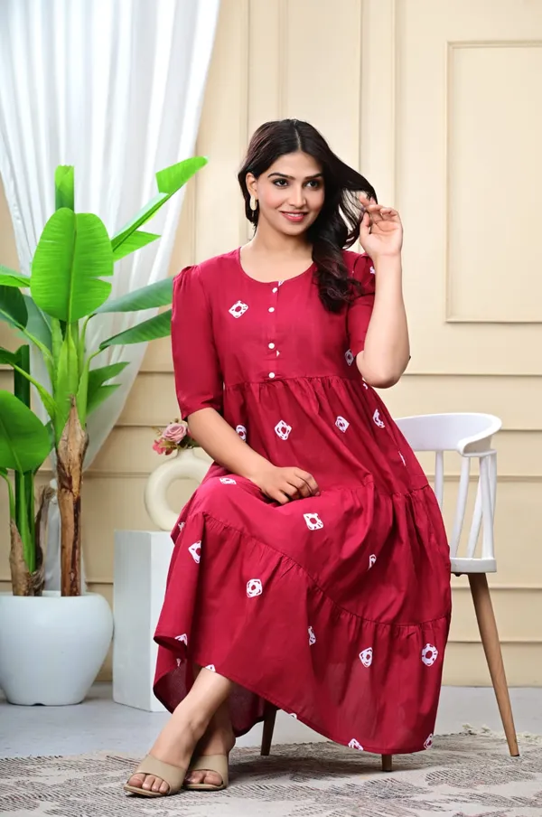 Bandhej_Maroon_Cotton_Premium_And_Fancy_Design_Maxi_Dress_For_Women