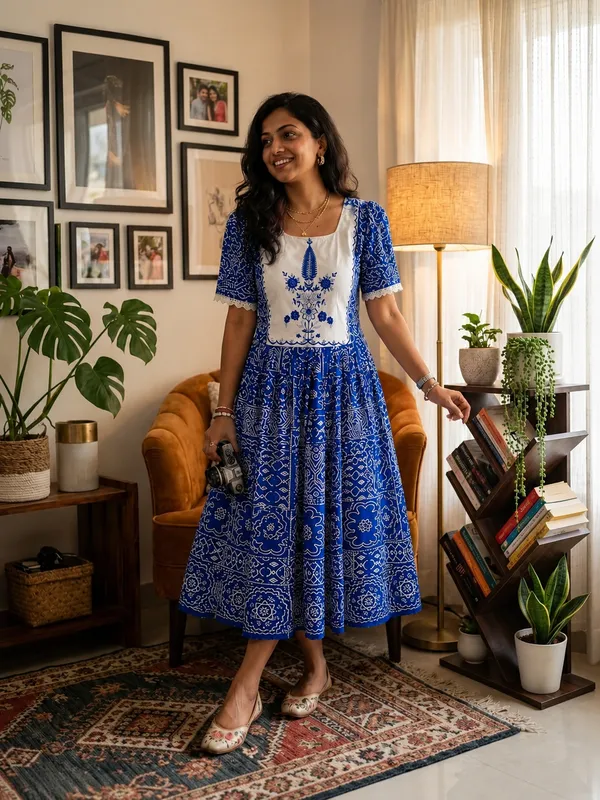 Beautiful_Bandhej_Reyon_fit_and_flare_blue_middi