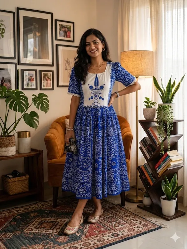 Beautiful_Bandhej_Reyon_fit_and_flare_blue_middi