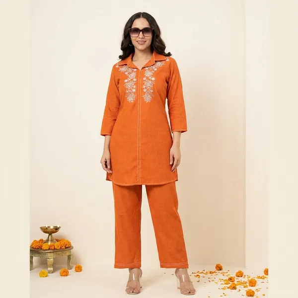 Orange_Cotton_Premium_And_Fancy_Design_Co-Ord_Set_For_Women
