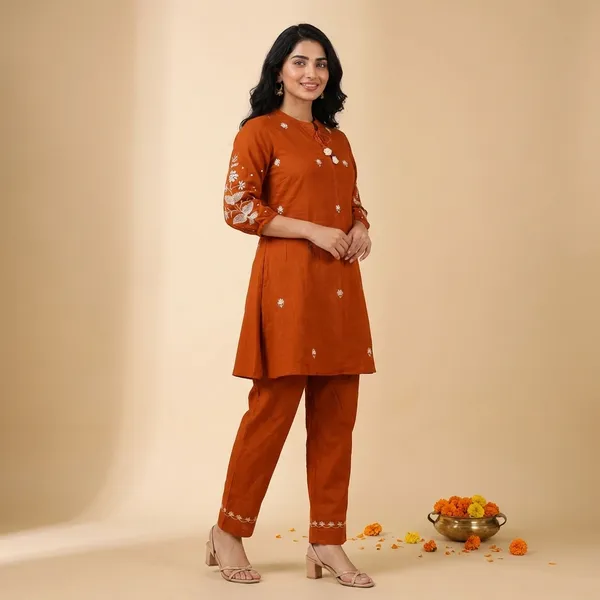 Rust_Cotton_Premium_And_Fancy_Design_Co-Ord_Set_For_Women