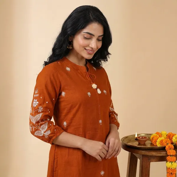 Rust_Cotton_Premium_And_Fancy_Design_Co-Ord_Set_For_Women