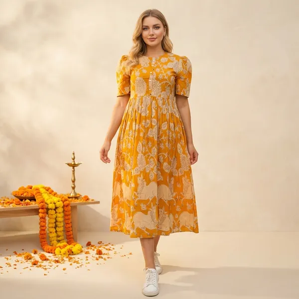 Yellow_Cotton_Premium_And_Fancy_Design_Midi_Dress_For_Women