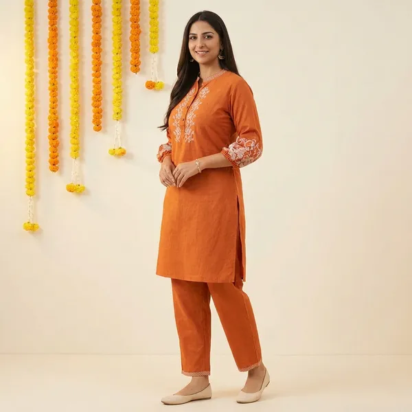 Rust_Cotton_Premium_And_Fancy_Design_Co-Ord_Set_For_Women
