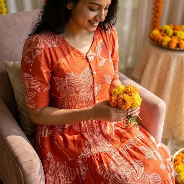 Rust_Cotton_Premium_And_Fancy_Design_Midi_Dress_For_Women