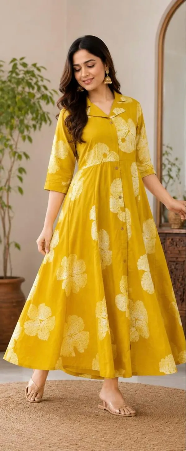 Mustard_Cotton_Premium_And_Fancy_Design_A-Line_Midi_Dress_For_Women