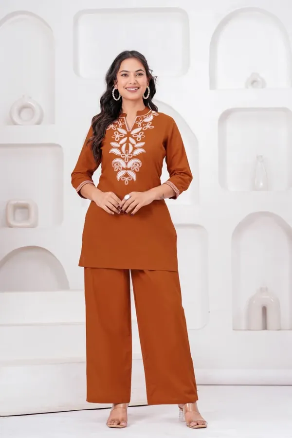 Rust_Cotton_Premium_And_Fancy_Design_Kurti_With_Palazzo_Set_For_Women
