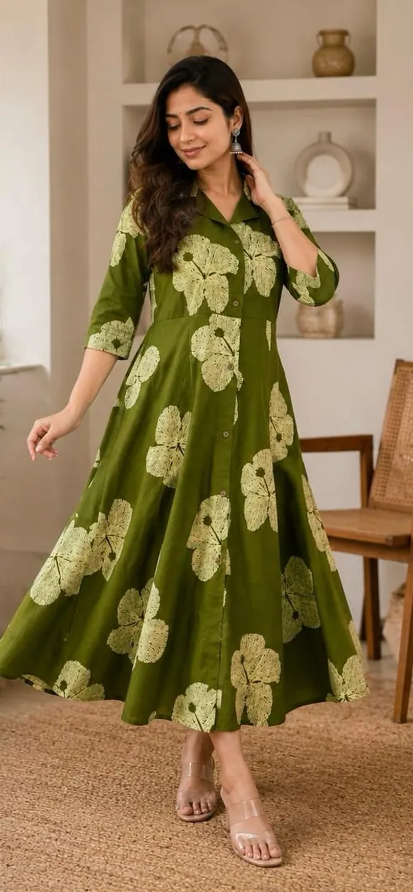 Olive_Green_Cotton_Premium_And_Fancy_Design_A-Line_Midi_Dress_For_Women