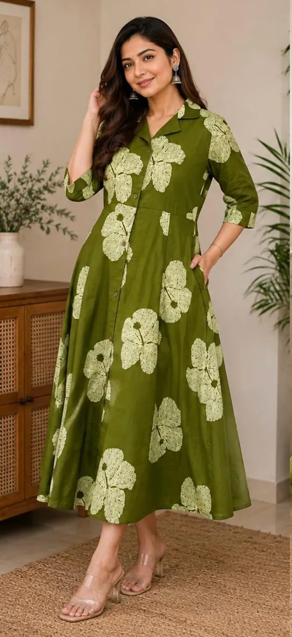 Olive_Green_Cotton_Premium_And_Fancy_Design_A-Line_Midi_Dress_For_Women