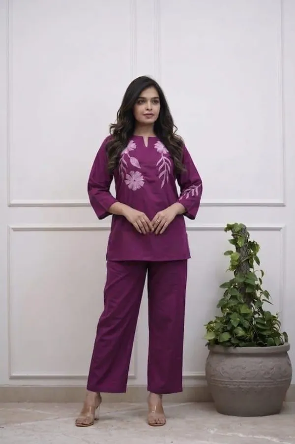 Purple_cotton_embroidered_women_and_girls_co-ord_set