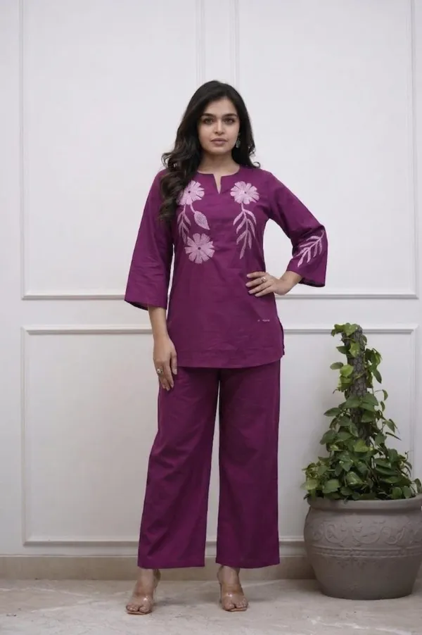 Purple_cotton_embroidered_women_and_girls_co-ord_set